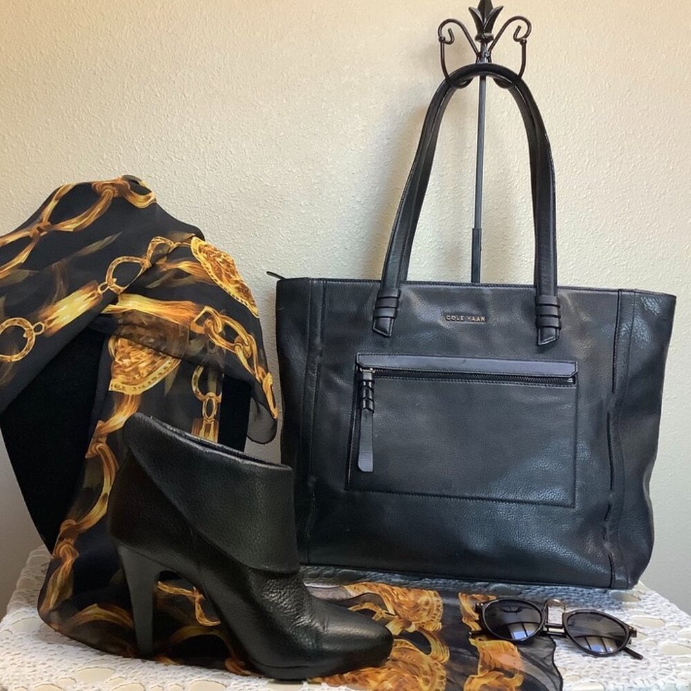 Vintage COLE HAAN Large Black Quality Pebbled Leather Tote
